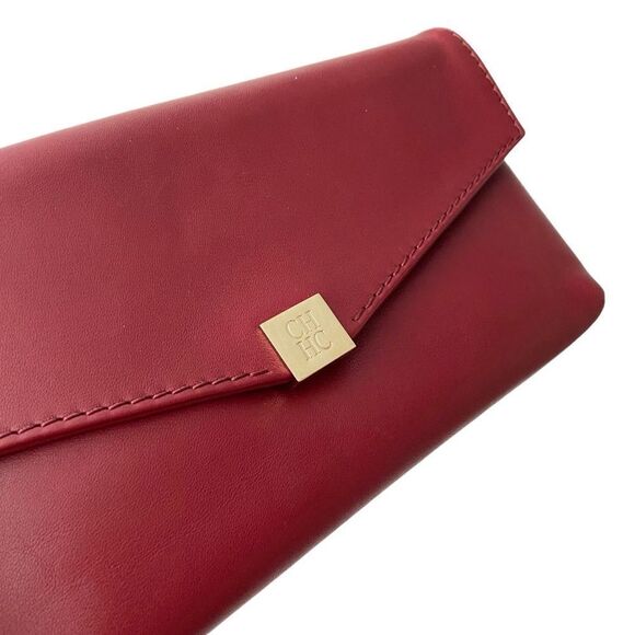 CH Carolina Herrera Red Leather Envelope Clutch - Picture 3 of 16